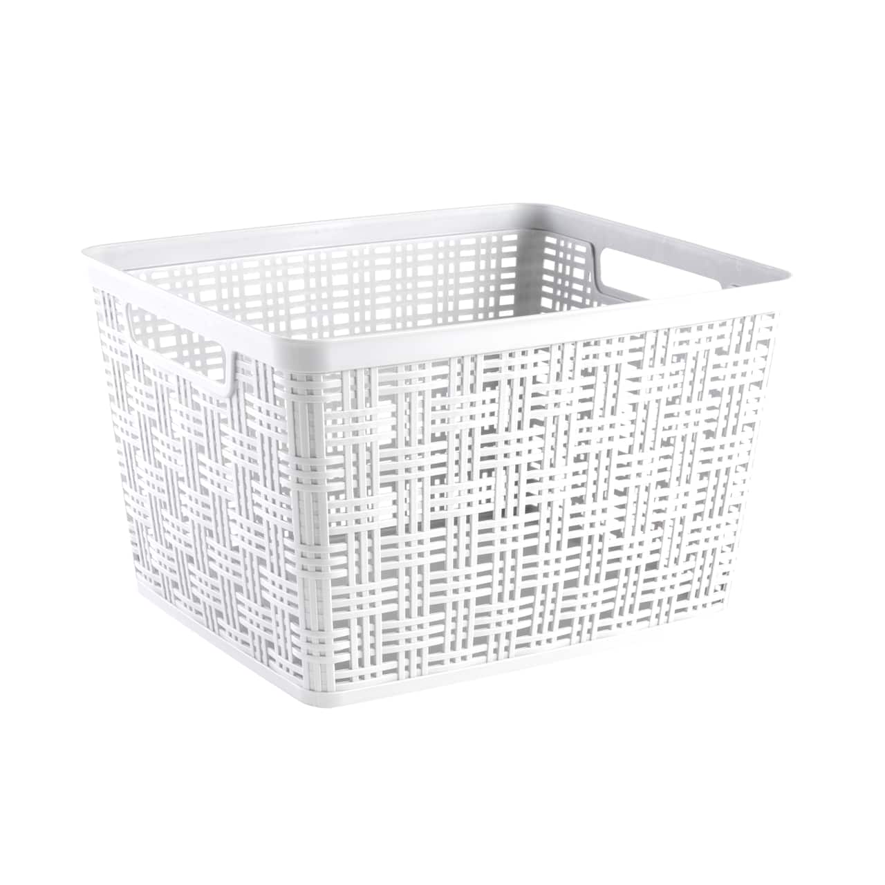 White Plastic Wicker Storage Basket by Simply Tidy®
